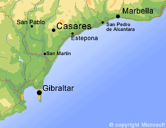 Map of the region around Casares